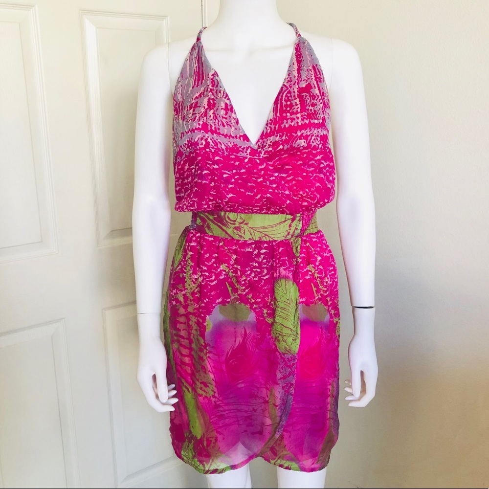 CHARLIE JADE hot pink silk spaghetti strap dress S